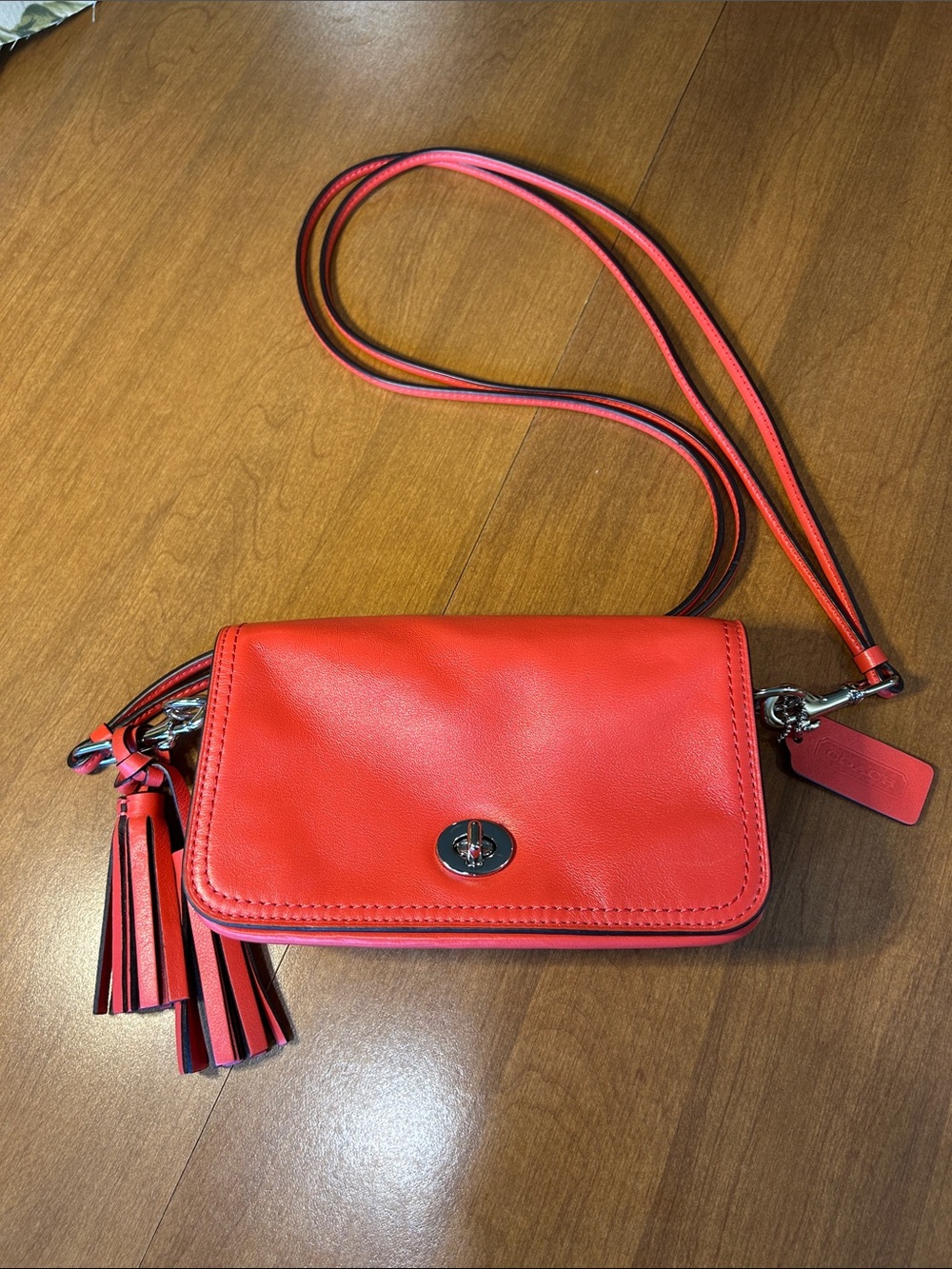 Coach Bright Red Leather Crossbody with Tassel Charm 2012